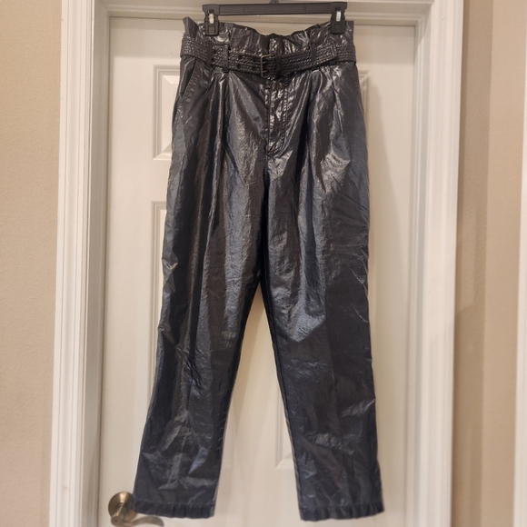 Free People Wonder Woman Faux Leather Belted Paperbag Pants NWOT SIZE 8 - Picture 3 of 7